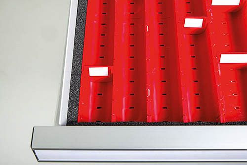 Bedrunka + Hirth afstandsstrips voor kleine onderdelenbakken, R 24-24, nuttige ladeafmetingen 600 x 600 mm, paneelhoogte 50, 50.700.KTK1