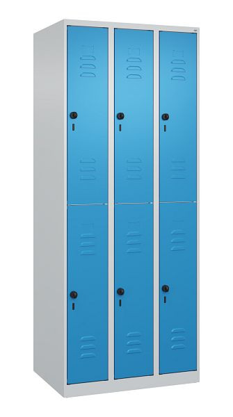 C+P Doppelstöckiger Spind Classic PLUS, 3 Abteile, 1850x750x500mm, 7035/5012, Drehriegel, 080300-39 S10004