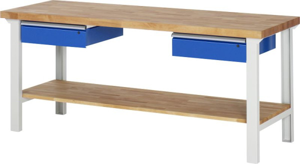 RAU werkbank serie 7000 - modulair ontwerp, 2 onderladen, massief beukenhouten legbord, 2000x840x700 mm, 03-7002A7-207B4S.11