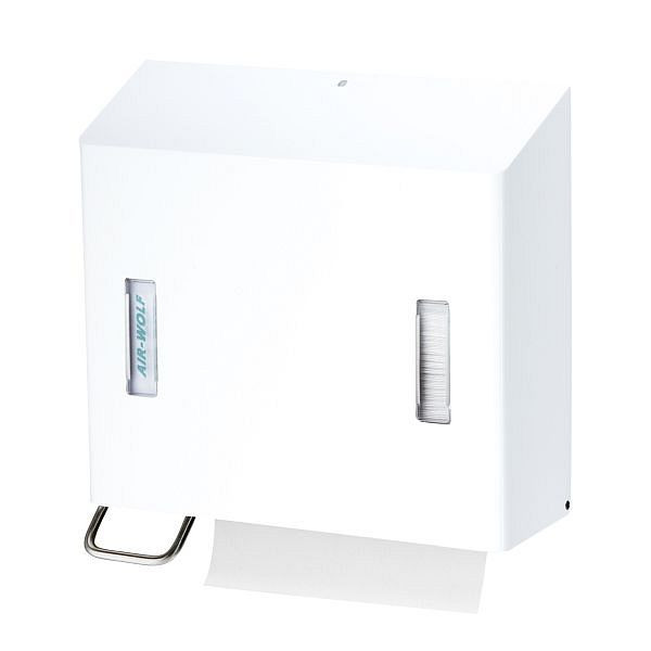 Air Wolf zeep- en papieren handdoekdispenser, Omega-serie, H x B x D: 377 x 377 x 163 mm, wit roestvrij staal, 29-471
