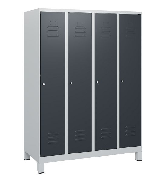 C+P Umkleidespind Classic PLUS, Füße, 4 Abteile, 1630x1200x500mm, 7035/7016, Zylinderschlösser, 0800105-40 S10023