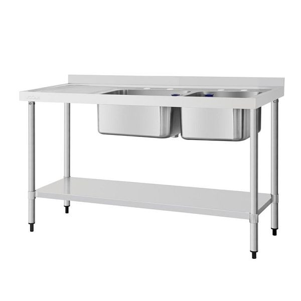 Vogue RVS spoelbak dubbele spoelbak links 150x60cm, DY825