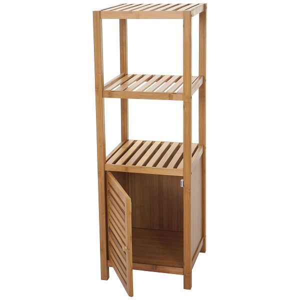 Mendler badkamerplank HWC-B18, badkamer badkamerkast staande plank met deur, bamboe, 110x36x34cm, 57555