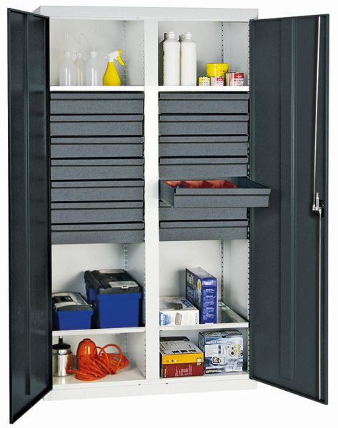 stumpff gereedschaps- en materiaalkast serie 3000, 7035/7016, 14 laden 100 mm, tussenschot, 4 legborden, 3004471