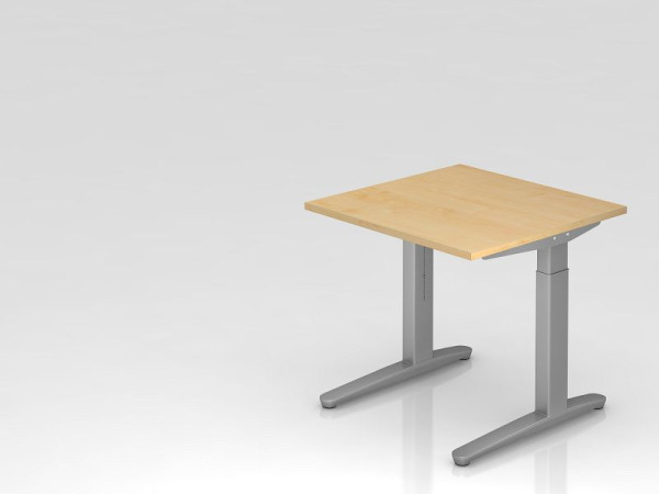 Hammerbacher bureau C-poot 80x80cm esdoorn/zilver, aluminium loper zilver (vergelijkbaar met RAL 9006), VXB08/3/SS