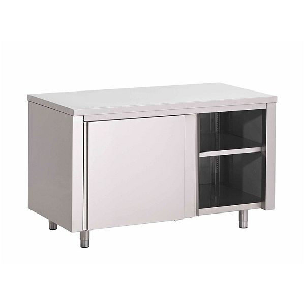Gastro-Inox RVS AISI 430 werkkast met schuifdeuren, 1000x700x850mm, versterkt met 18 mm dik, gecoate spaanplaat, 302.008