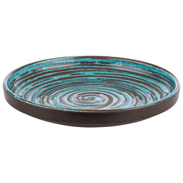 APS bord -CANCUN-, Ø 23 x 3,5 cm, melamine, binnenkant: decor, turquoise/bruin, buitenkant: bruin, 85203