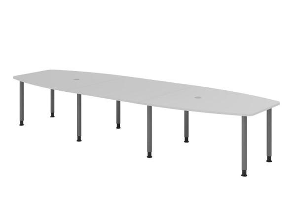 Hammerbacher vergadertafel KT40C, 400 x 130 cm, blad: grijs, 25 mm dik, 2,5 meter onderstel grafiet, ronde buis 6 cm, werkhoogte 72-74 cm, VKT40C/5/G