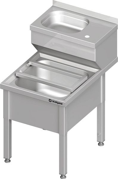 Stalgast combinatie van handwastafel en spoelbak 500x700x850 mm, met inklapbaar opbergrooster, met opstaande rand, gelast, VHW05702A
