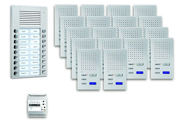 TCS deurbediening audio: pack AP voor 18 wooneenheden, met buitenpost PES 18 belknoppen, 18x handsfree luidspreker ISW3030, bedieningseenheid, PPAF18-EN/02