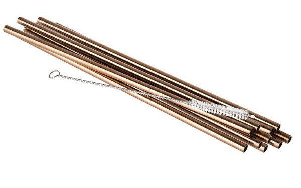 APS rietjes set van 11, Ø 6 mm, lengte: 21,5 cm, roestvrij staal 18/8, koperlook, inhoud: 10 rietjes, 1 schoonmaakborstel, 93380