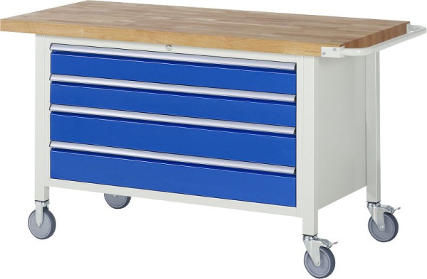 RAU verrijdbare werkbank 8000 - model 8362, B1500 x D700 x H880-1080 mm, onderbak, 4x laden: 2xH120, 2xH150 mm, 05-8362A2-157B4H.11