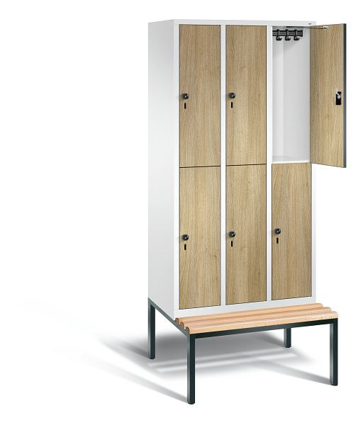 C+P locker 2-laags Evolo, H2090xB900xD815mm, kleur: verkeerswit / decor eiken Sereno, 48350-30 S10328