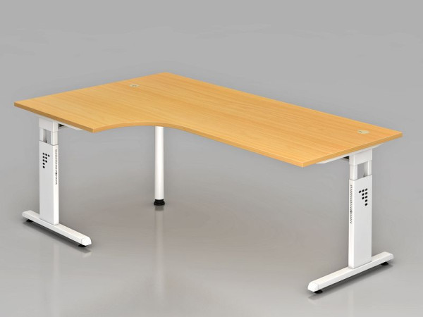 Hammerbacher hoektafel C-poot 200x120cm 90° beuken/wit, hoekvorm 90°, links of rechts monteerbaar, werkhoogte 65-85 cm, VOS82/6/W