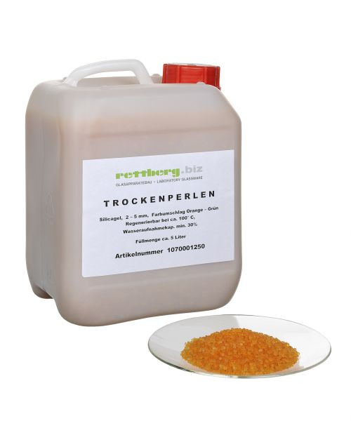 Rettberg droogparels, silicagel, 2-5 mm, kleurverandering oranje-groen, regenereerbaar, VE: 5 L, 107000125