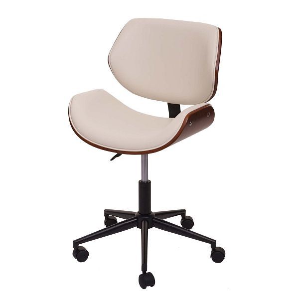 Mendler HWC-G25 bureaustoel, draaibare bureaustoel, gebogen hout notenhout look, retro draaibaar, in hoogte verstelbaar, creme, 79505
