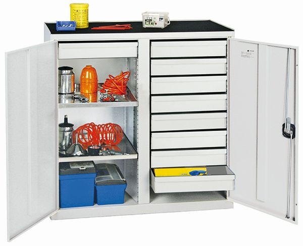stumpff gereedschaps- en materiaalkast serie 2000, 7035/7035, 9 laden, tussenschot, 2 legborden, 2002907