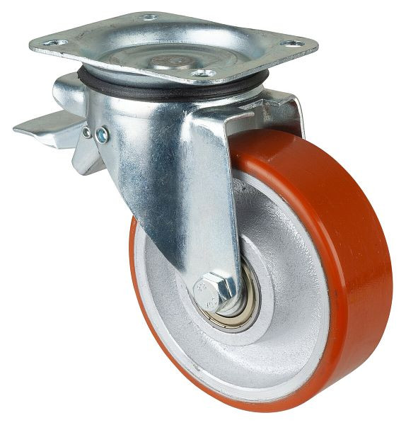 BS rollen transportrol met rem, breedte 50 mm, Ø150 mm, tot 450 kg, gegoten polyurethaan 95 Shore A, gegoten wiellichaam, kogellager, L420.C10.152