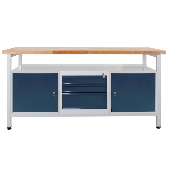 ADB werkbank 3 laden, 2 deuren, plank, afmetingen: LxBxH 1700x600x840 mm, werktafel: lichtgrijs, RAL 7035, deur/lades: antracietgrijs (RAL 7016), 43753