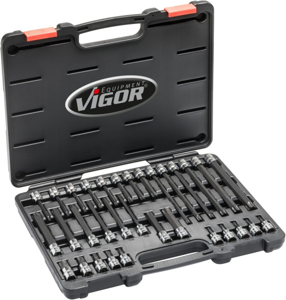 VIGOR TORX® schroevendraaierbitset, hol vierkant 10 mm (3/8 inch), binnen TORX® profiel, T20 - T70, aantal gereedschappen: 32, V6017
