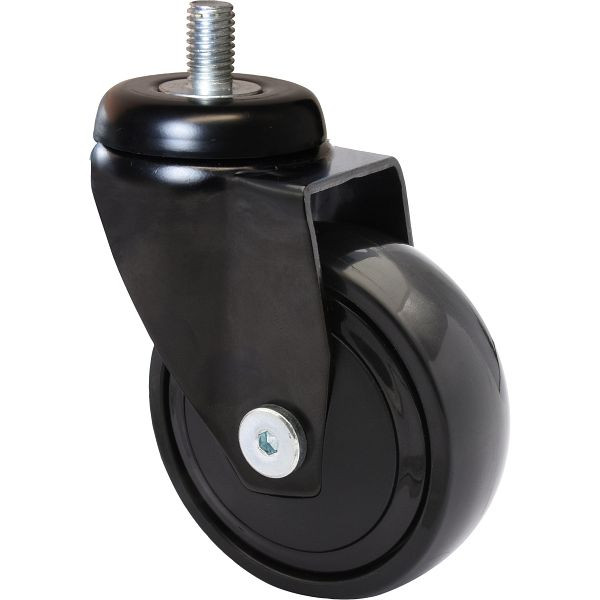 WAGNER Möbel-Lenkrolle 3C-SERIE Durchmesser 75mm, TPE, schwarz, soft, Kugellager Tragkraft 75kg, Gewindestift M10x16, VE: 4 Stück, 1227766