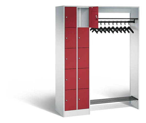 C+P open garderobe serie 8070, H1950xW1410xD480mm, kleur: lichtgrijs/robijnrood, 80720-00 S10004
