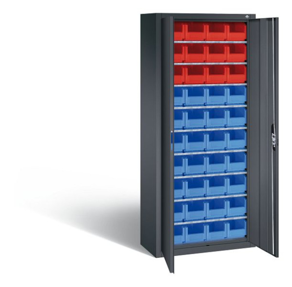 C+P tijdschriftenkast serie 13, H1690xB700xD300mm, kleur: zwart-grijs, verzonken handgreep, 133413-28 S10015