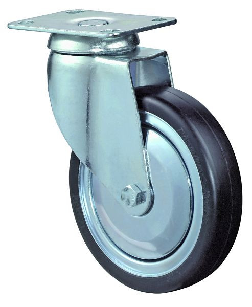 BS Rollen Zwaar apparatenwiel, breedte 32 mm, Ø125 mm, 100 kg, grijs rubber, elektrisch geleidend, kunststof wiellichaam, kogellager, plaat, C100.A89.125