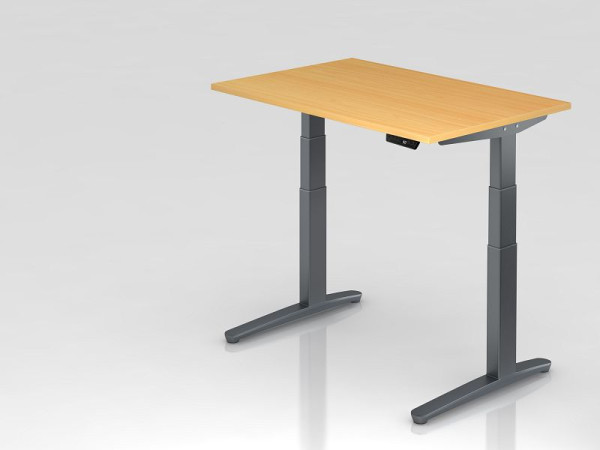 Hammerbacher elektrisch zit-sta bureau 120x80cm beuken/grafiet, rechthoekige vorm, VXBHM12/6/GG