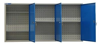 ADB 3-deurs wandkast met planken, afmetingen: H x B x D: 750 x 1500 x 200 mm, corpuskleur: lichtgrijs (RAL 7035), deurkleur: lichtblauw (RAL 5012), 52603