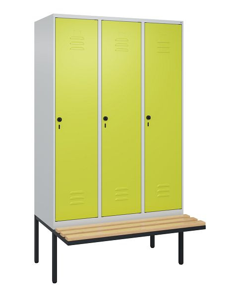 C+P Umkleidespind Classic PLUS, 3 Abteile, 2120x1200x815mm, 7035/0024, Drehriegel, Buche-Sitzleisten, 0800407-32 S10010
