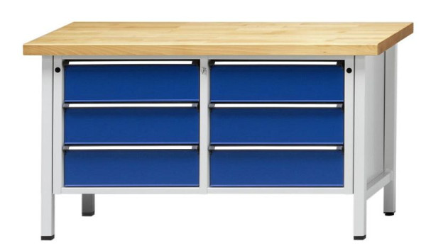 ANKE kastwerkbank; 1500x700 mm; RAL 7035/5010; Links 3 laden 180 mm; Rechts 3 laden 180 mm