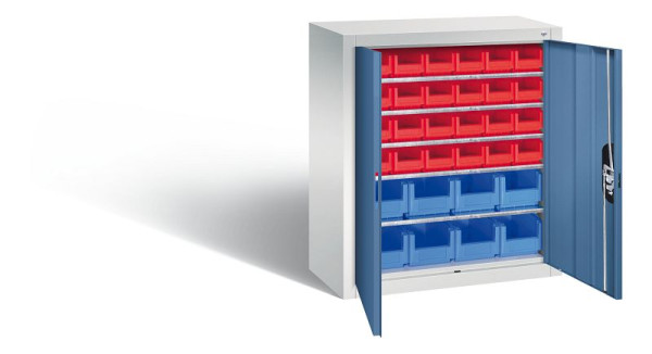C+P tijdschriftenkast serie 13, H830xB700xD300mm, kleur: lichtgrijs / verre blauw, verzonken handgreep, 134013-24 S10035