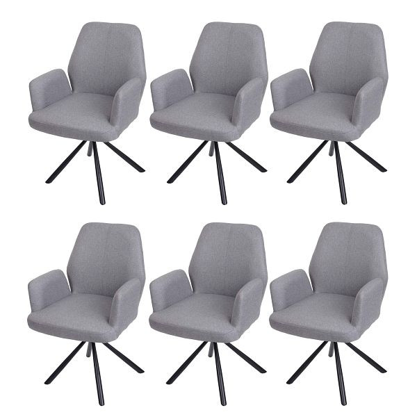 Mendler HWC-H71 set van 6 eetkamerstoelen, keukenstoelen, fauteuils, draaibare auto-position stof/textiel staal, lichtgrijs, 6x83285