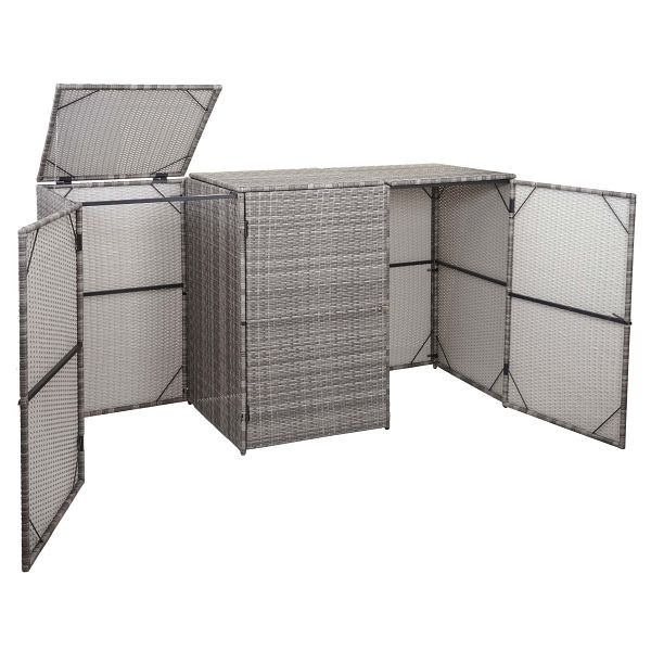 Mendler HWC-E25 3-wielbak bekleding, vuilnisbak, vuilnisbak deksel, poly rotan 3x120l, grijs, 65264+65265