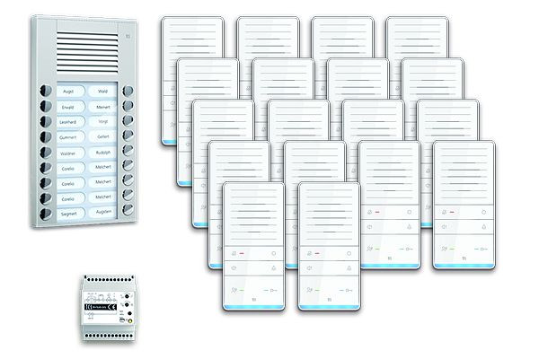 TCS deurbediening audio: pack AP voor 18 wooneenheden, met buitenpost PES 18 belknoppen, 18x handsfree luidspreker ISW5031, bedieningseenheid BVS20, PAAF182 / 001