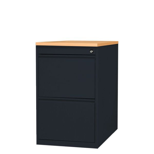 Lüllmann staande container, greeplijst voorzijde, 2 laden, 750 x 460 x 790 mm, diep zwart/beuken, 509101