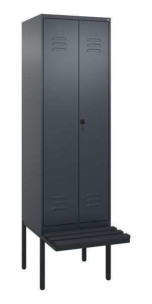 C+P Umkleidespind Classic PLUS, Doppel-Spind, 2 Abteile, 2120x600x815mm, 7016/7016, Drehriegel, Untergestell & Sitzfläche, 0800427-20P S10042