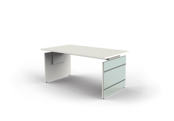 Kerkmann bureau met met glas bekleed zijframe, Lugano, B 1600 x D 800 x H 680-760 mm, wit, 11433210