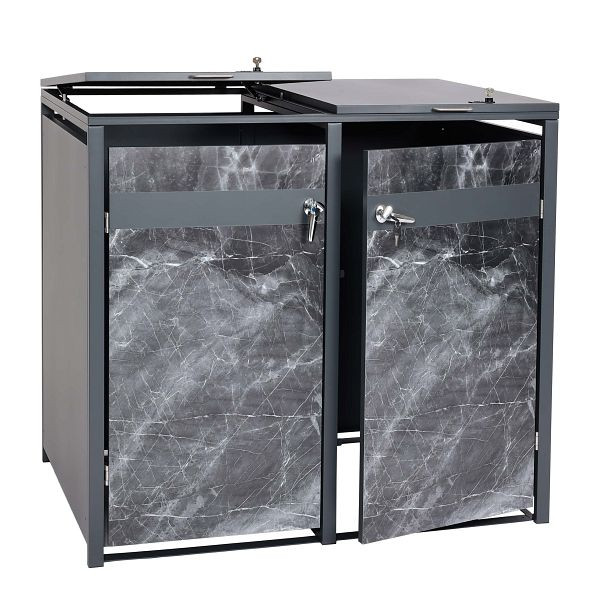 Mendler HWC-J82 2-zits vuilnisbakbekleding, vuilnisbak, uitbreidbaar, metaal 50kg, antraciet, donkere marmerlook, 83394+83395