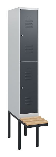 C+P dubbeldekkerkast Classic PLUS, 1950x300x815mm, 7035/7016, cilindersloten, beukenhouten zitlatten, zwevende zitting, 0803405-10 S10038