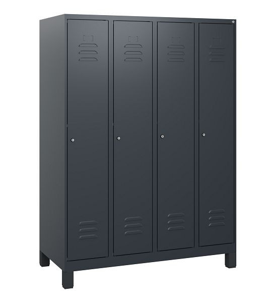 C+P Umkleidespind Classic PLUS, Füße, 4 Abteile, 1630x1200x500mm, 7016/7016, Zylinderschlösser, 0800105-40 S10027