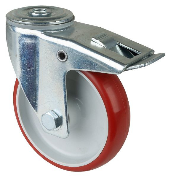 BS rollen transportrol met rem, breedte 32 mm, Ø125 mm, tot 150 kg, rood polyurethaan loopvlak, rollager, VE = 2 stuks, L121.B31.125