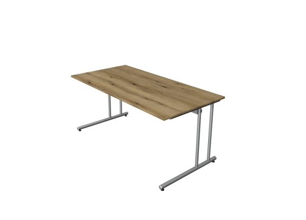 Kerkmann bureau start-up, B 1600 x D 800 x H 750 mm met C-voetframe in aluminium zilver, eiken, 11434055