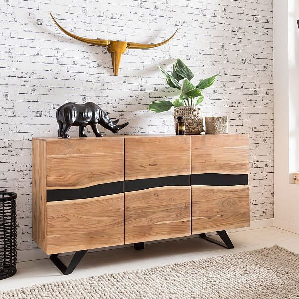 Wohnling dressoir SATARA 148 x 85 x 43 cm massief acaciahout natuurlijke boomrand dressoir, WL5.194