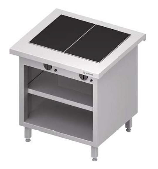 Stalgast warm serveren "Free Flow" met 2 kookplaten van glaskeramiek en open onderkast 799x735x880 mm RVS deksel, FF08121