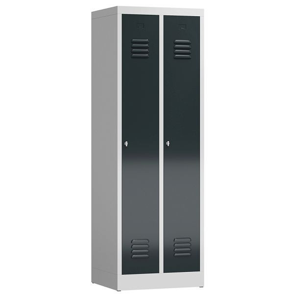 Lüllmann ClassiX kledingkast, 2 vakken, 1800 x 590 x 500 mm, lichtgrijs/antracietgrijs, X-510128