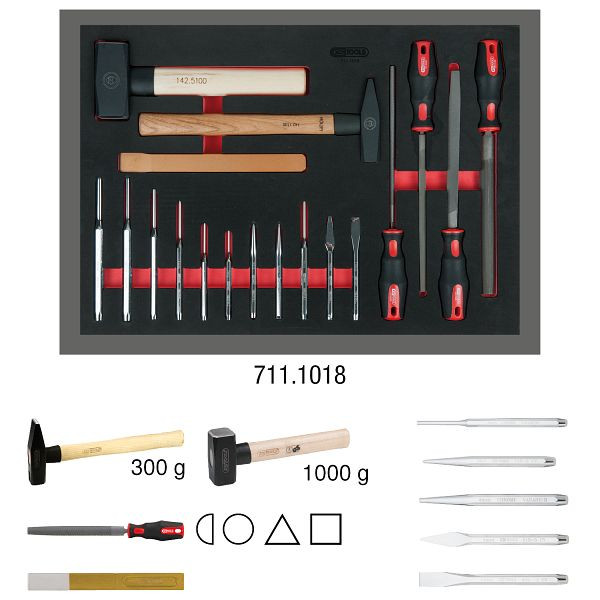 KS Tools vijl-, beitel- en hamerset, 18-delig in 1/1 systeeminzet, 711.1018