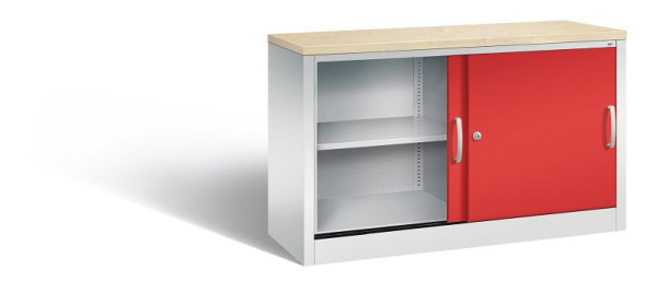 C+P dressoir met schuifdeuren Acurado, H720xB1200xD400mm, kleur: lichtgrijs / vuurrood, beugelgreep, 2 niveaus, 5723-00 S10456