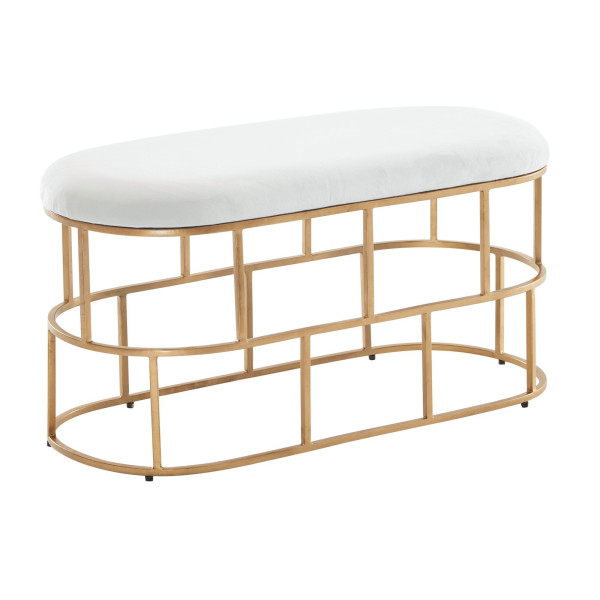 Wohnling bank fluweel wit/goud 90x46x38 cm hal gestoffeerde bank met metalen frame, design bedbank slaapkamer, gangbank, kledingkast bank modern, WL6.622